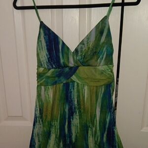 Y2K Fox Green and Blue Patterned Mini Dress